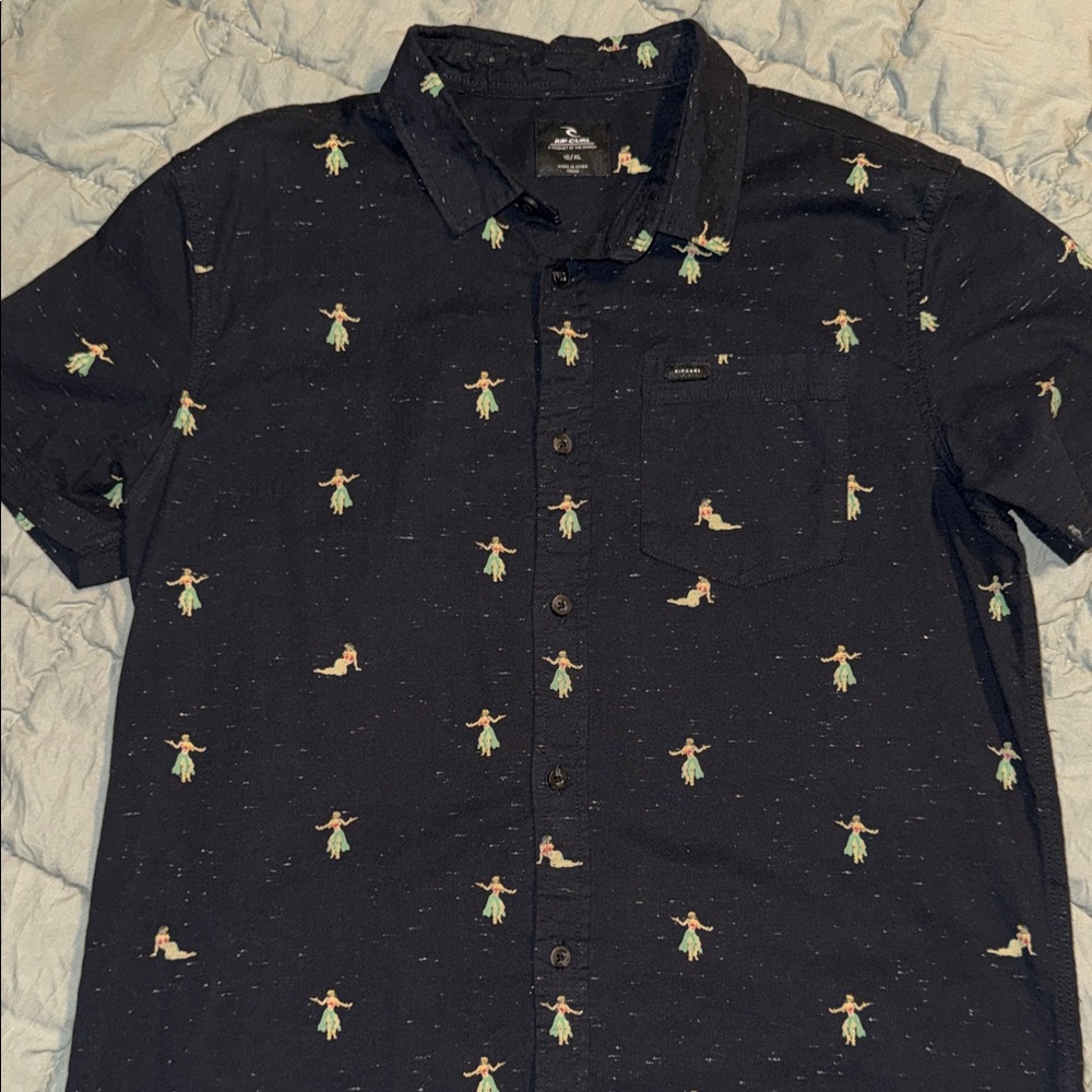 Rip Curl Black Hula Dancer Girl Print Boys 16 Shirt Luau Top